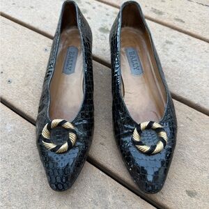 Bally Black and Gold Textured Flats